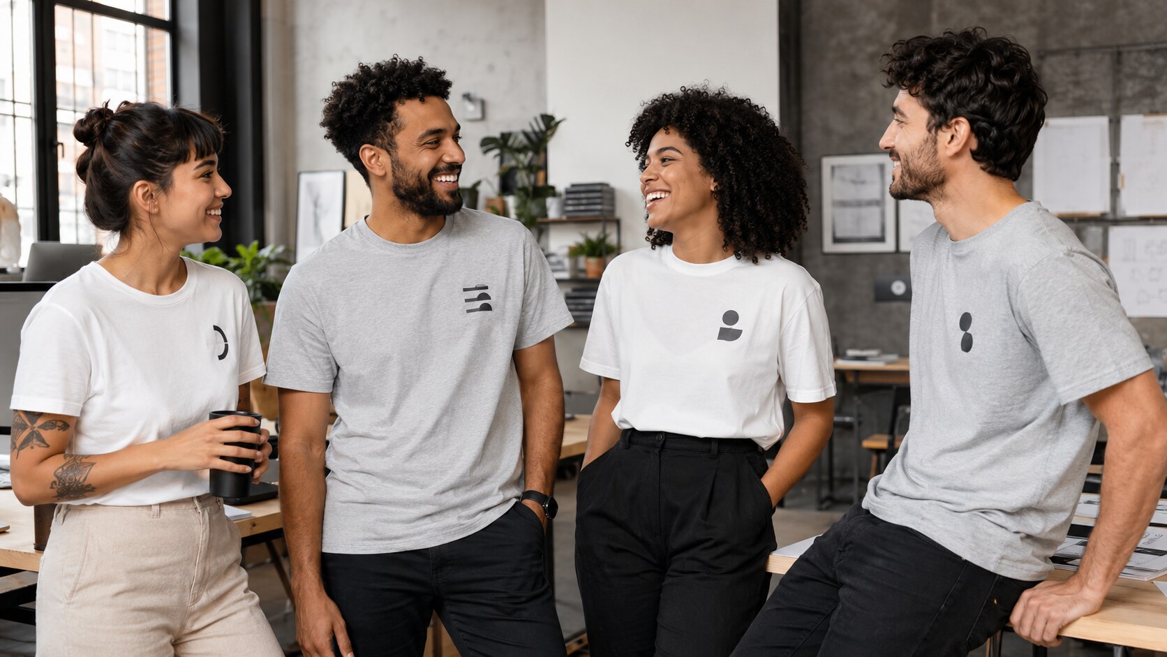 Equipe usando camisetas personalizadas